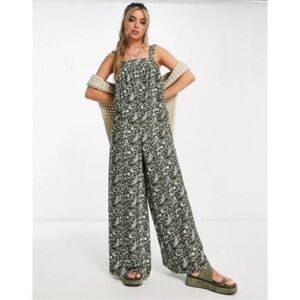 Topshop Olive Patterned Linen Jumpsuit